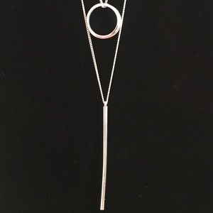 Long Silver  hoop and bar necklace.